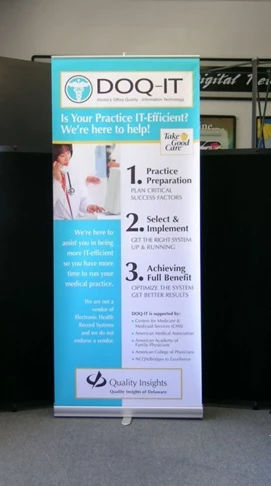 Retractable banner stand.